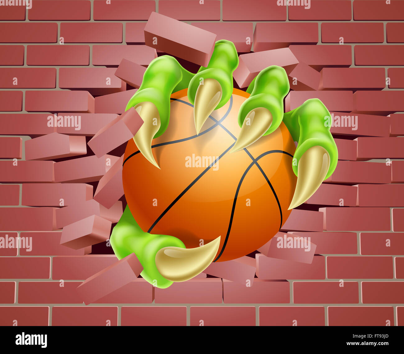 Ein Beispiel für eine Kralle Hand einen Basketball Ball eine Mauer durchbrechen Stockfoto
