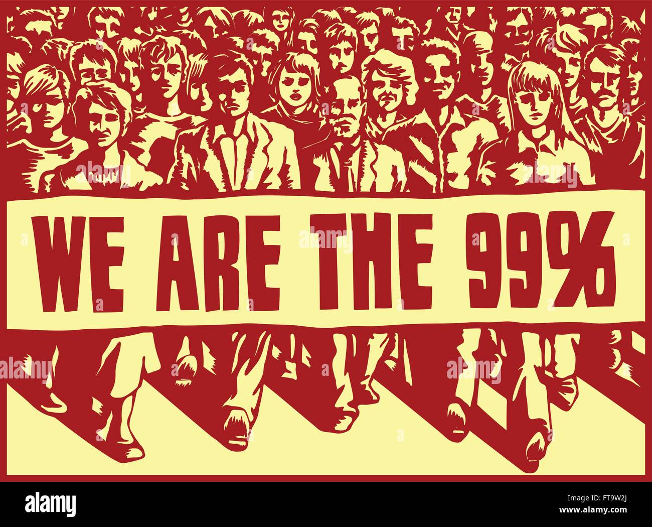 Wütender Mob marschiert mit politischen Protest Zeichen-Vektor-Illustration, occupy-Bewegung, wir sind die 99 %, Kapitalismus, Ungerechtigkeit Stock Vektor