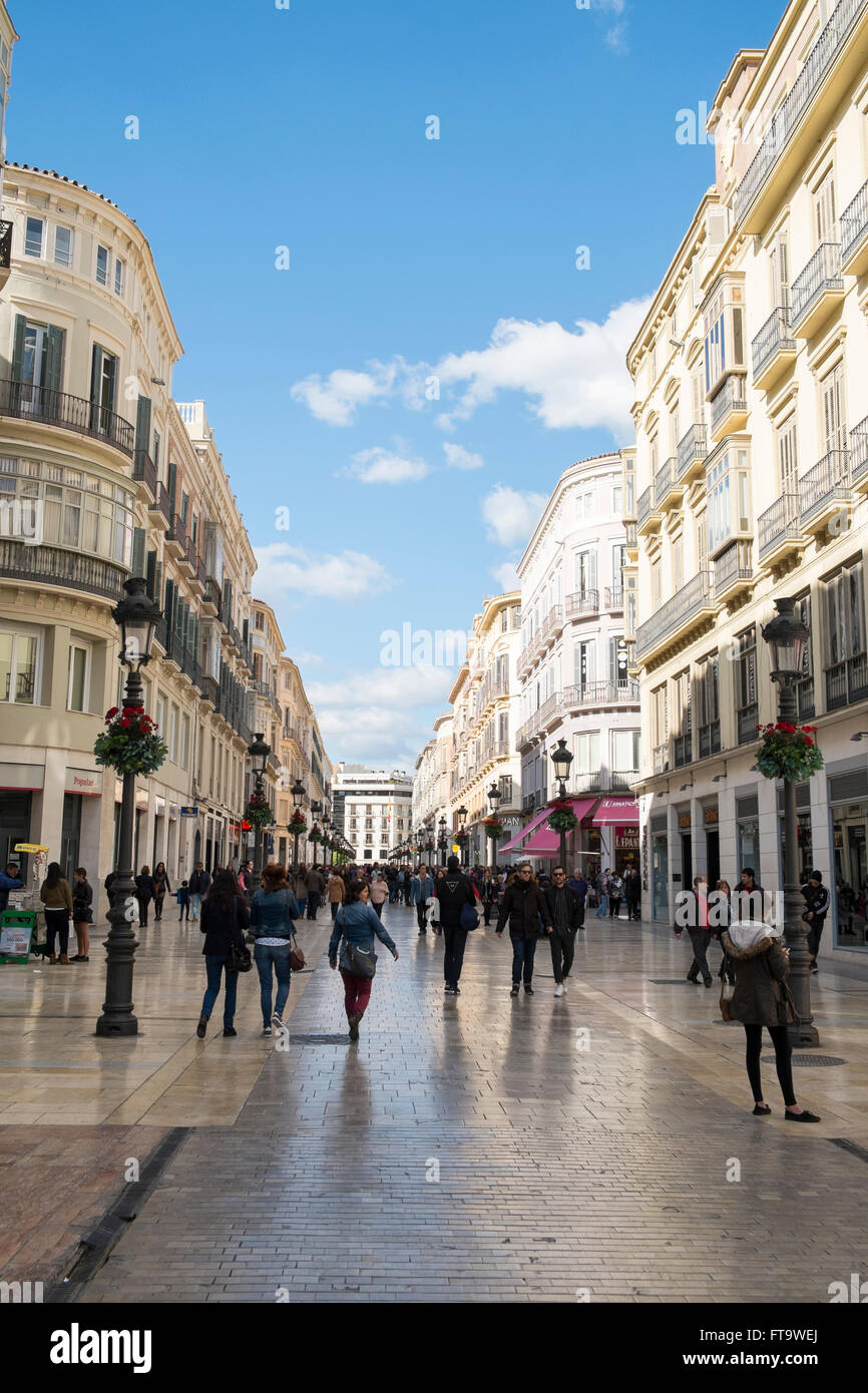 Calle Marqués de Larios. Haupteinkaufsstraße in Málaga (Spanien) Stockfoto