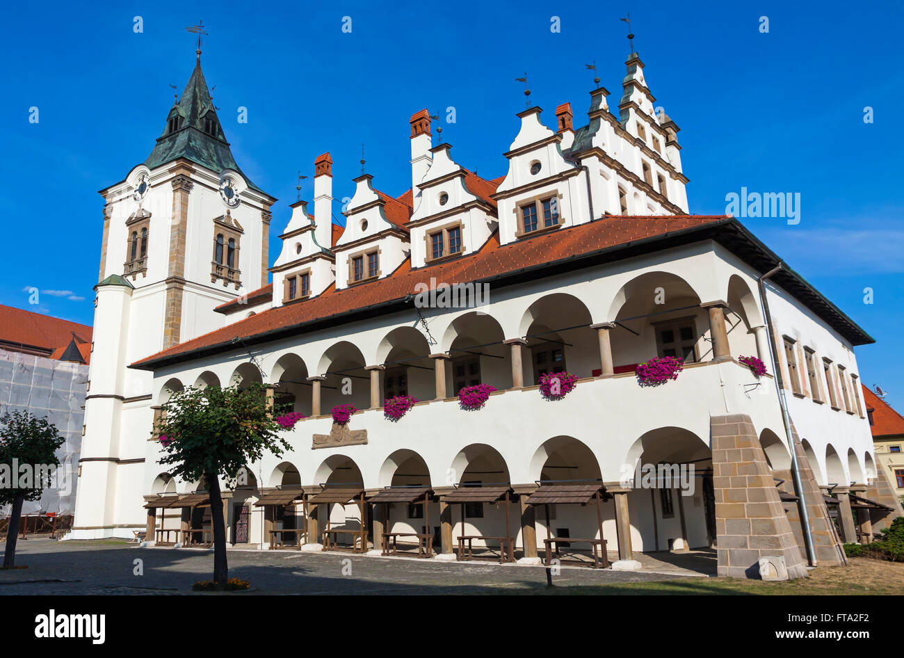 Unique-Rathaus (Levocska Radnica) in der Stadt Levoca, Slowakei. Das mittelalterliche Rathaus wurde im 15. Jahrhundert und jetzt darin ein museum Stockfoto