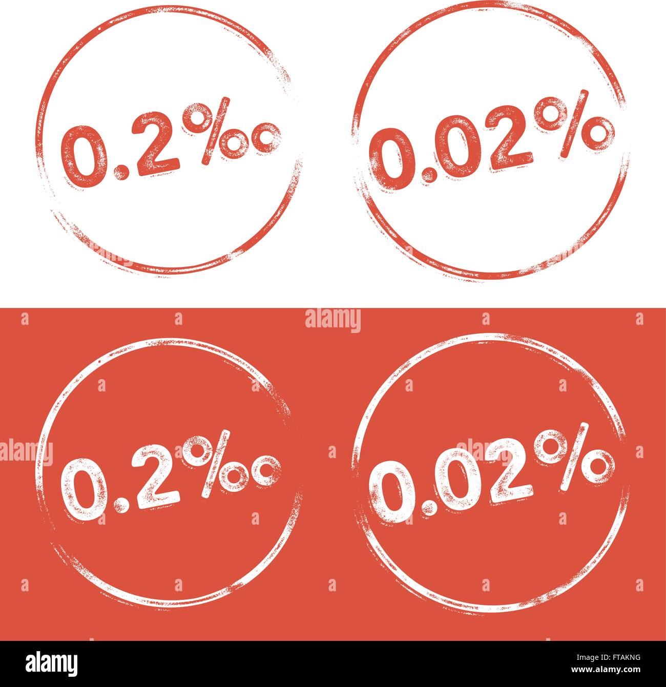 Pro Mille und Prozent Illustration (0,2 ‰ und 0,02 %) in einem Grunge Buchdruck Aussehen im Bereich der Promillegrenze und Recht Stock Vektor