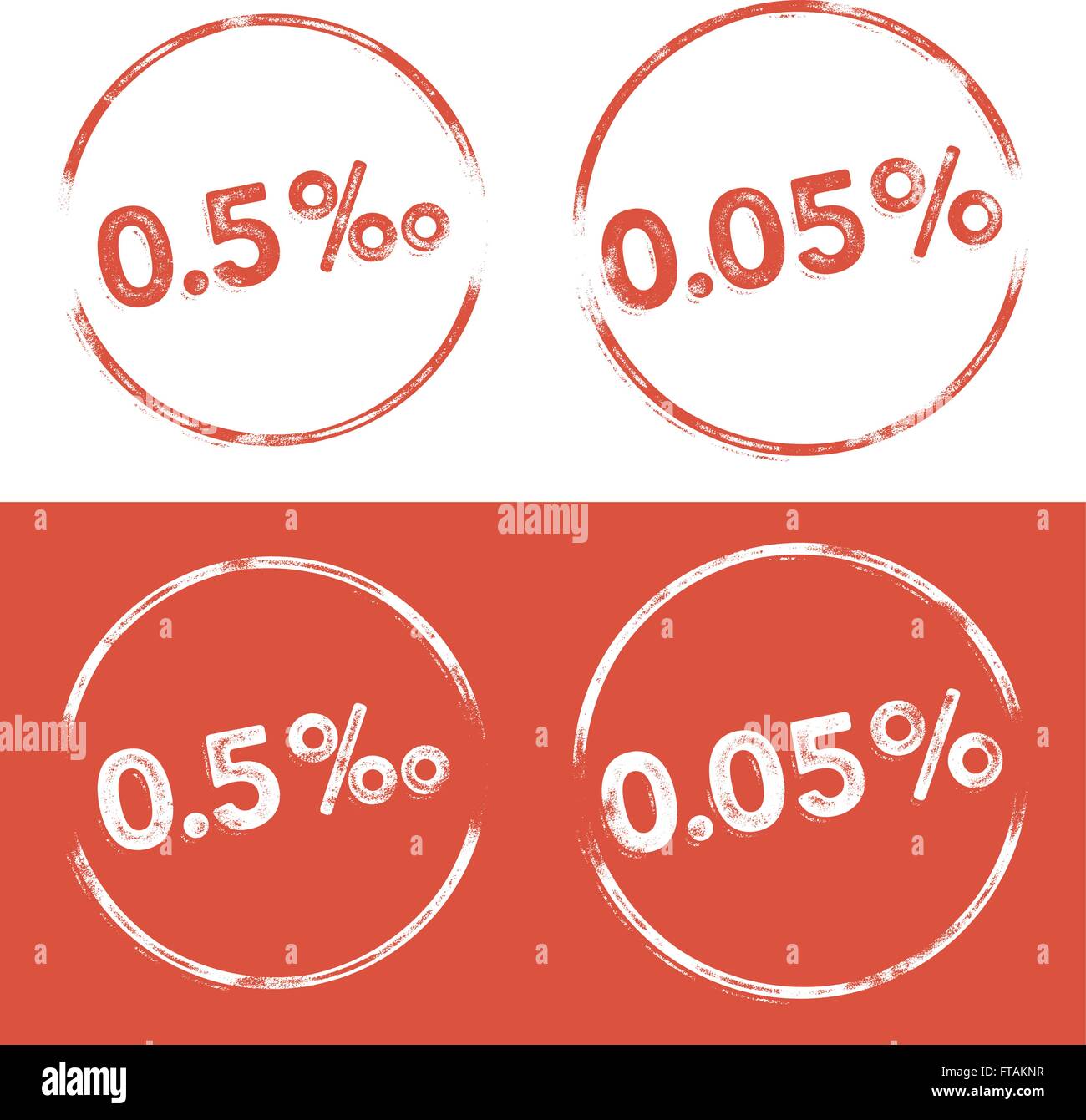 Pro Mille und Prozent Illustration (0,5 ‰ und 0,05 %) in einem Grunge Buchdruck Aussehen im Bereich der Promillegrenze und Recht Stock Vektor