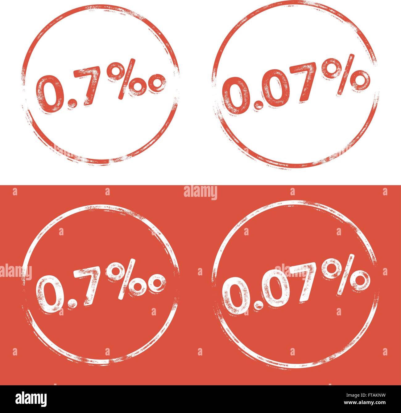 Pro Mille und Prozent Illustration (0,7 ‰ und 0,07 %) in einem Grunge Buchdruck Aussehen im Bereich der Promillegrenze und Recht Stock Vektor