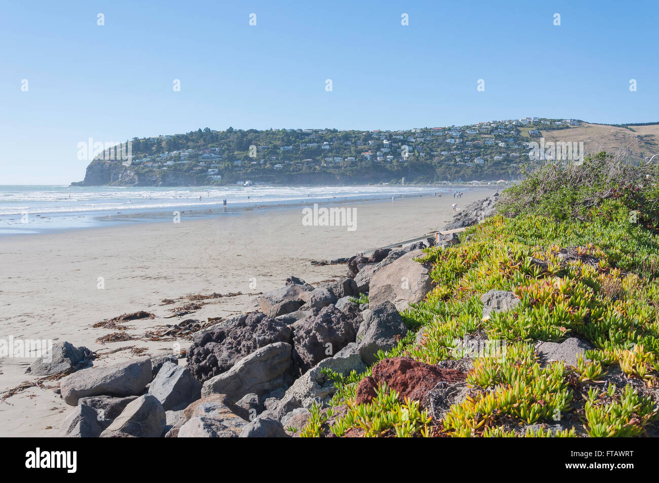 Scarborough Beach und Köpfe, Sumner, Christchurch, Region Canterbury, Südinsel, Neuseeland Stockfoto