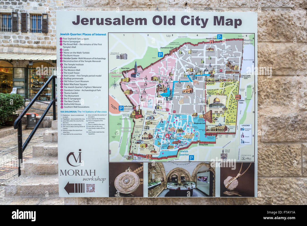 Alter Stadtplan im jüdischen Viertel, alte Stadt von Jerusalem, Israel Stockfoto