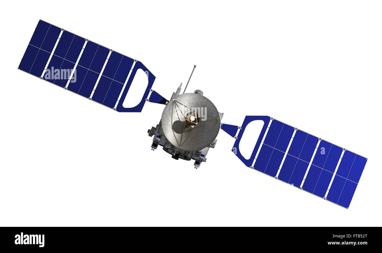 Raum-Satelliten Over White Background. 3D Szene. Stockfoto