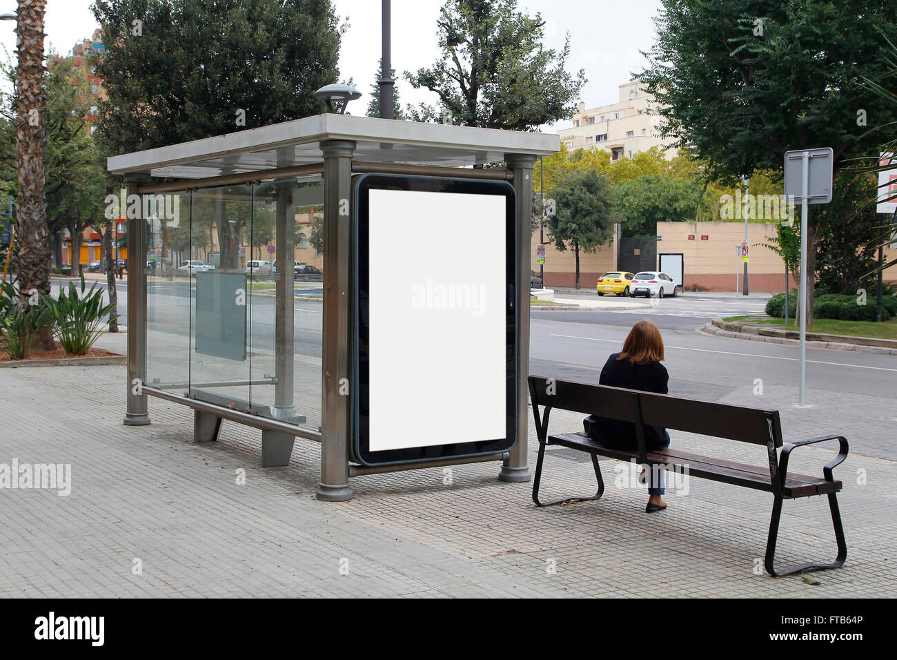 Leeren Plakatwand in eine Bushaltestelle für die Werbung auf der Straße Stockfoto