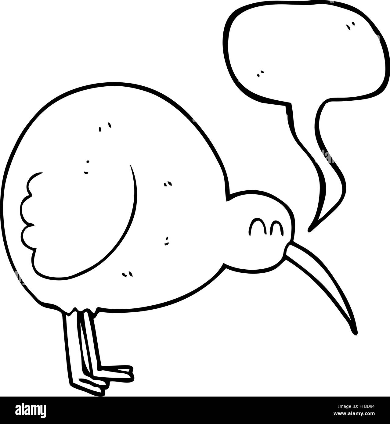 Freihändig gezeichnete Rede-Blase-Cartoon-Kiwi-Vogel Stock Vektor