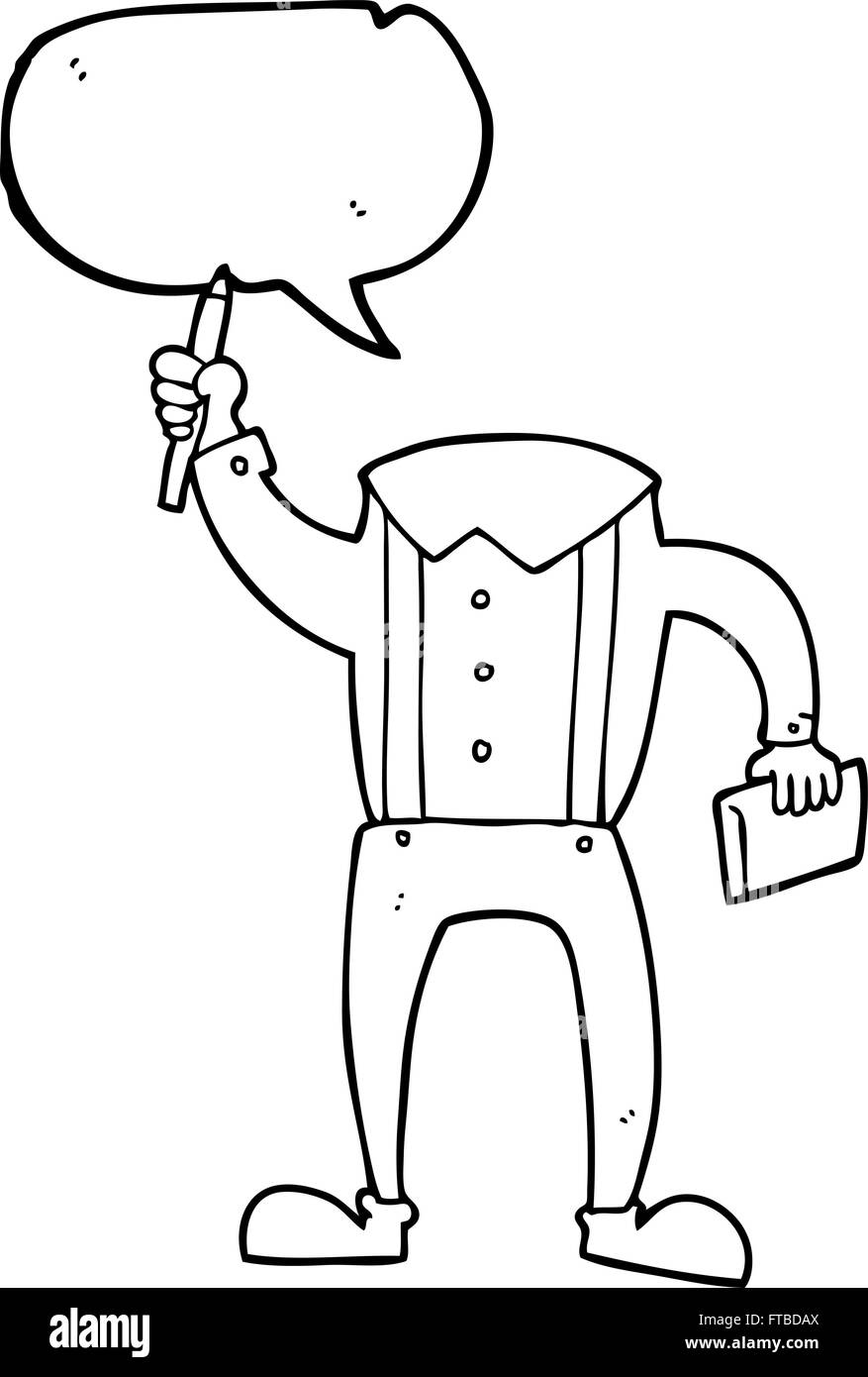 Freihändig gezeichnete Sprechblase cartoon kopflosen Körper mit Notizblock und Stift (fügen Sie eigene Fotos) Stock Vektor