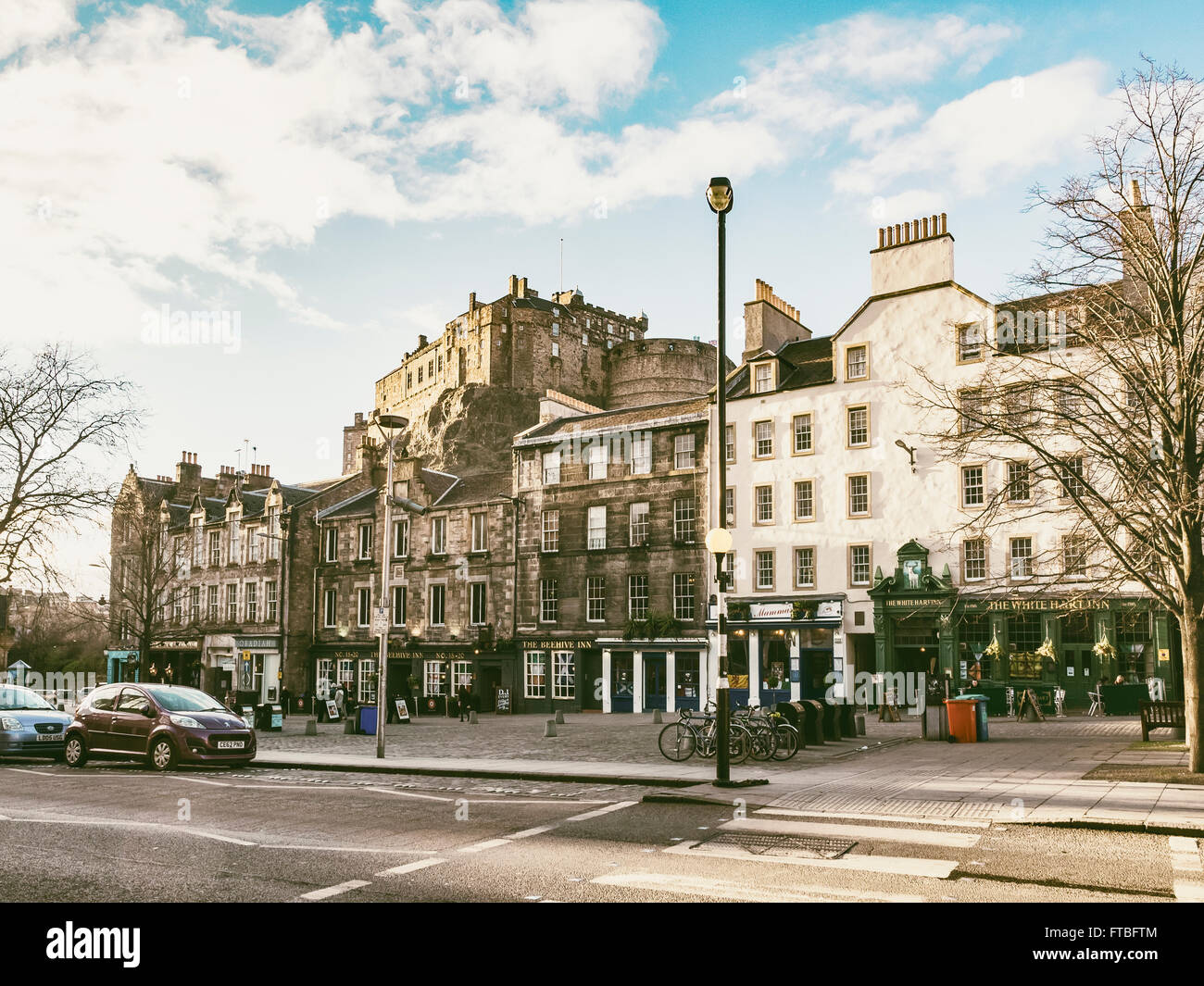 Edinburgh Castle und Grassmarket Stockfoto