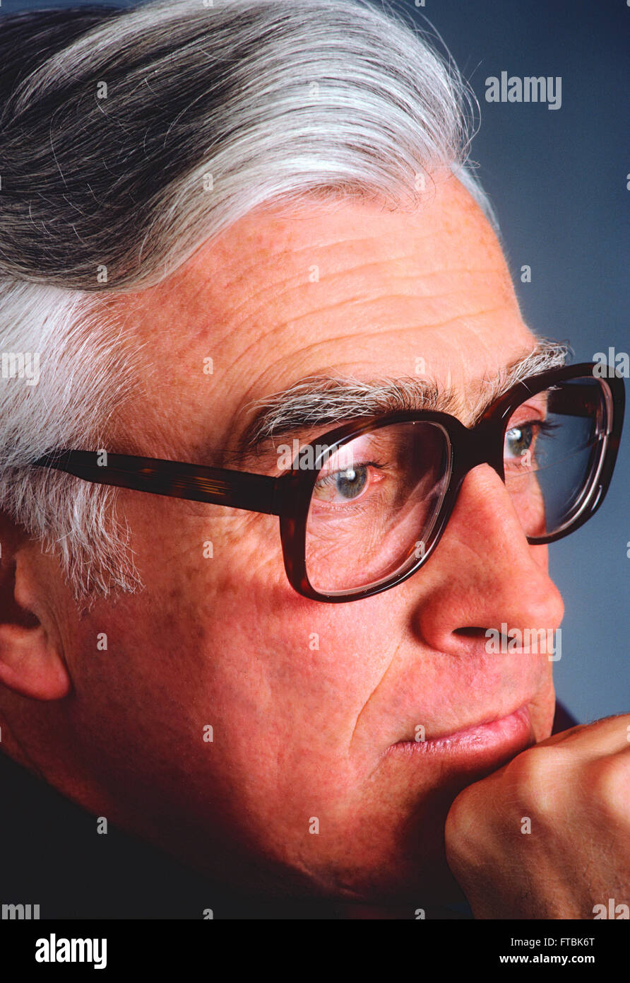 Studioportrait Renaissancewerk Gentleman mit Brille & Silber graue Haare Stockfoto