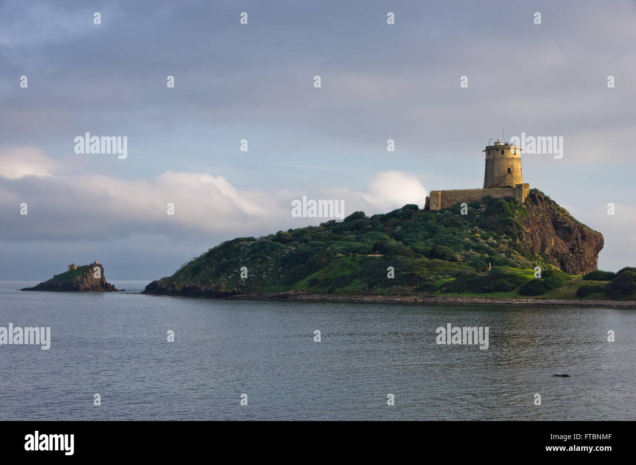 Turm Coltellazzo des Heiligen Efisio Leuchtturm am Nora, Sardinien, Italien Stockfoto