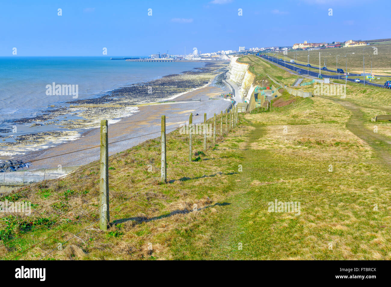 Klippen am Meer in Rottingdean, East Sussex, England, UK. Stockfoto