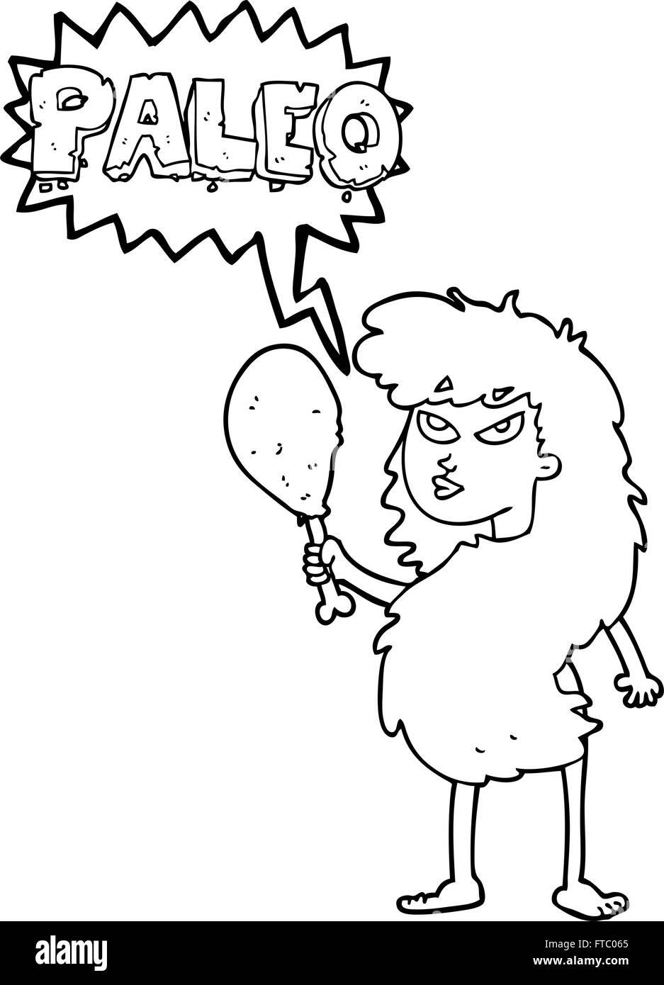 Freihändig gezeichnete Rede Blase Cartoon Frau auf Paleo-Diät Stock Vektor
