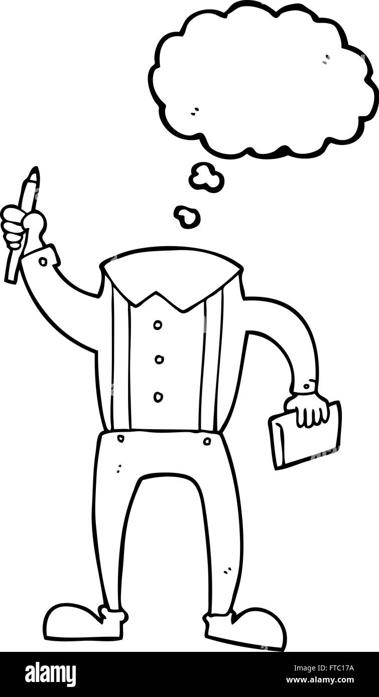 Freihändig gezeichnete Gedankenblase cartoon kopflosen Körper mit Notizblock und Stift (fügen Sie eigene Fotos) Stock Vektor