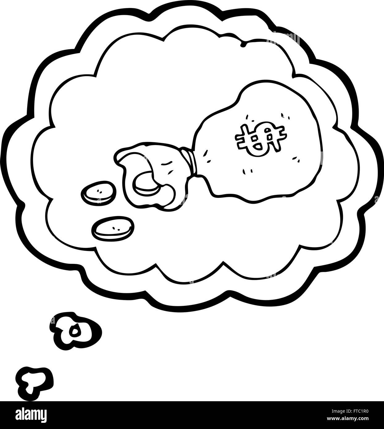 Freihändig gezeichnete Gedanken Bubble Cartoon Beutel mit Geld Stock Vektor
