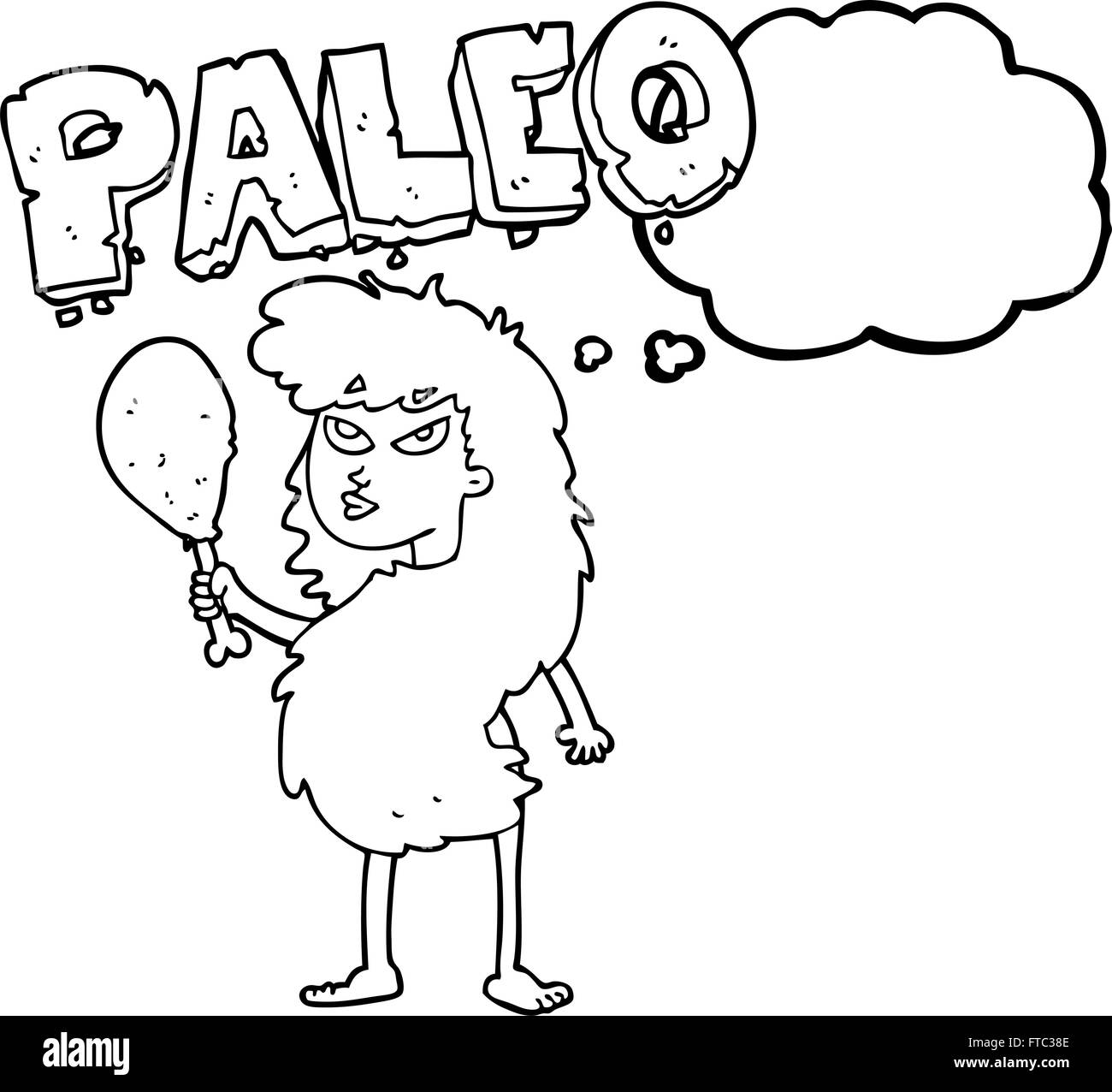 Freihändig gezeichnete Gedanken Bubble Cartoon Frau auf Paleo-Diät Stock Vektor