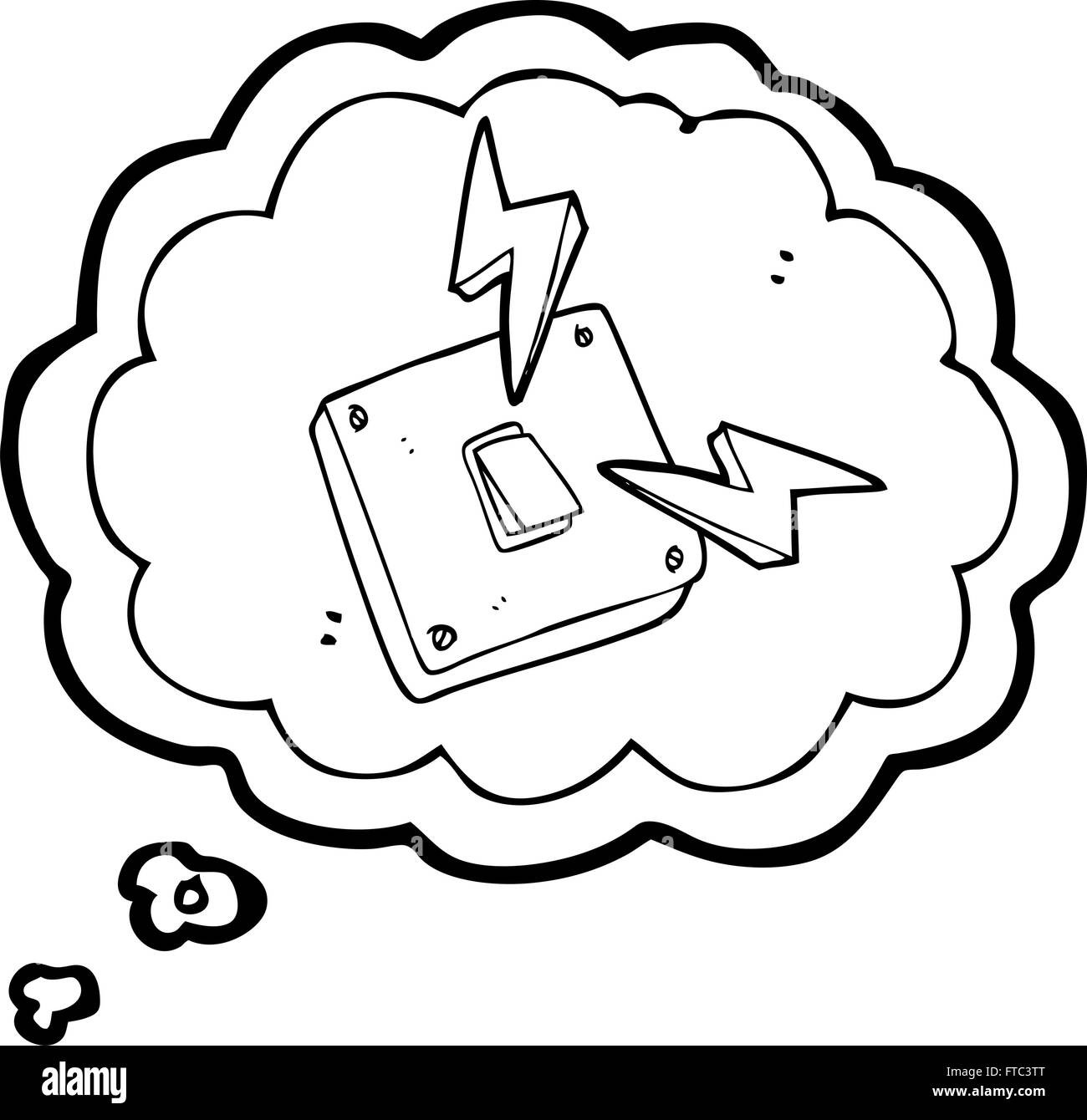Freihändig gezeichnete Gedankenblase cartoon Funkenbildung elektrisches Lichtschalter Stock Vektor