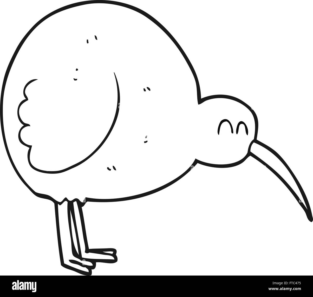 freihändig gezeichnet schwarz / weiß Cartoon-Kiwi-Vogel Stock Vektor
