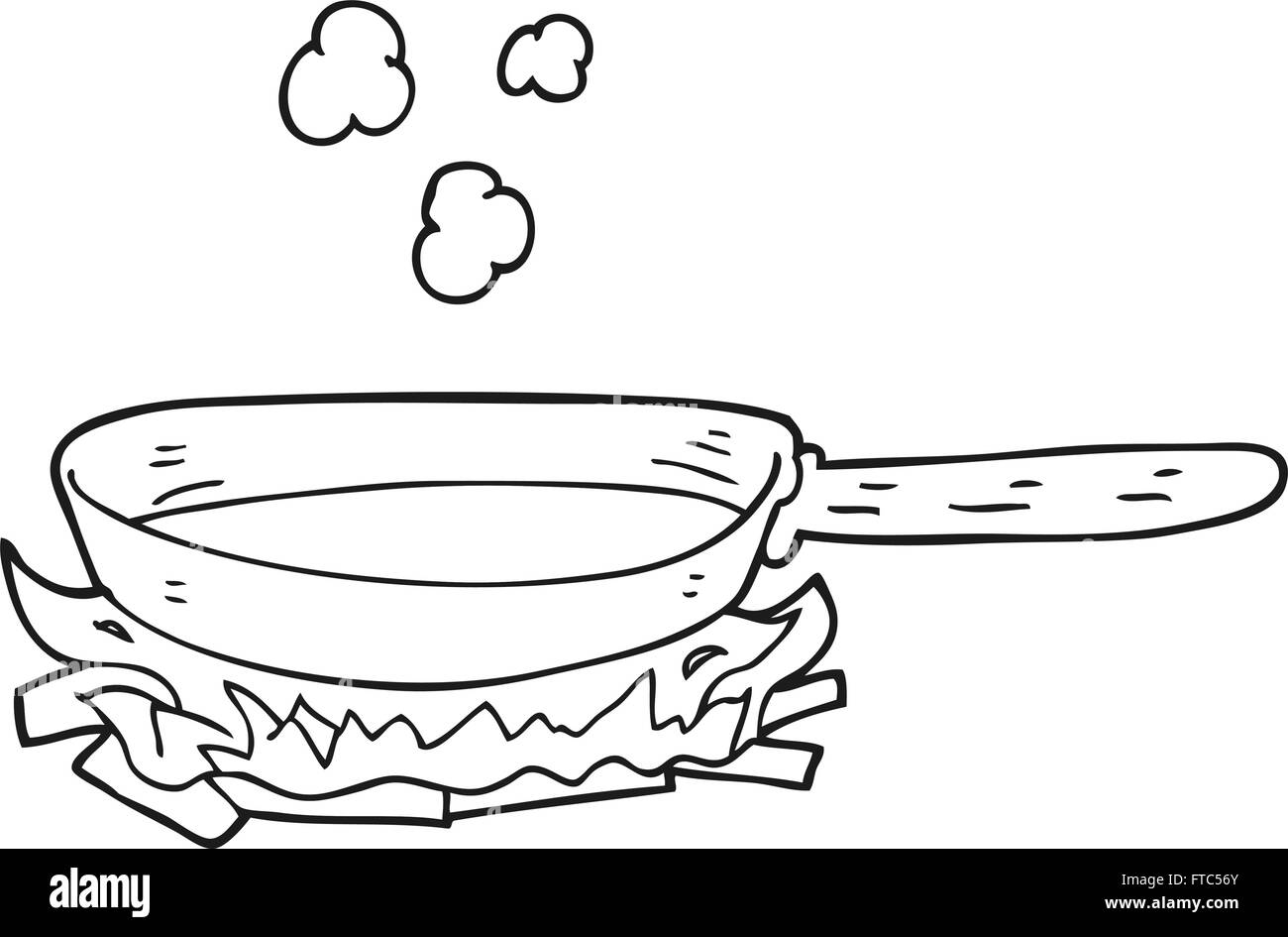 Freihändig gezeichnete schwarz-weiß Cartoon Pfanne in Brand  Stock-Vektorgrafik - Alamy
