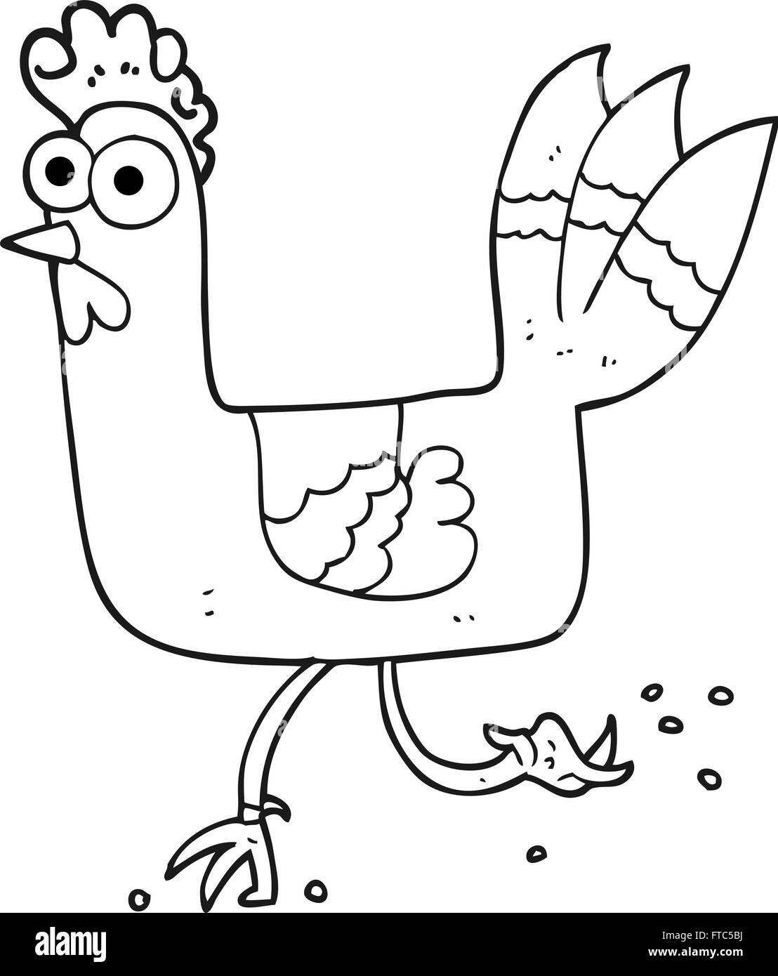 Freihändig gezeichnete schwarz weiß Cartoon Huhn läuft Stock ...