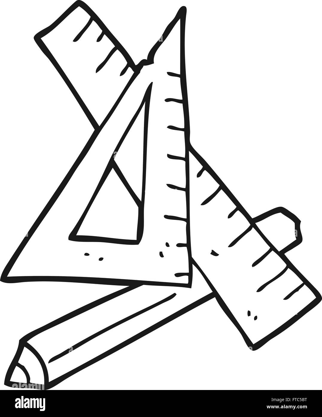 Freihand Gezeichnet Schwarzen Und Weissen Cartoon Bleistift Und Lineal Stock Vektorgrafik Alamy