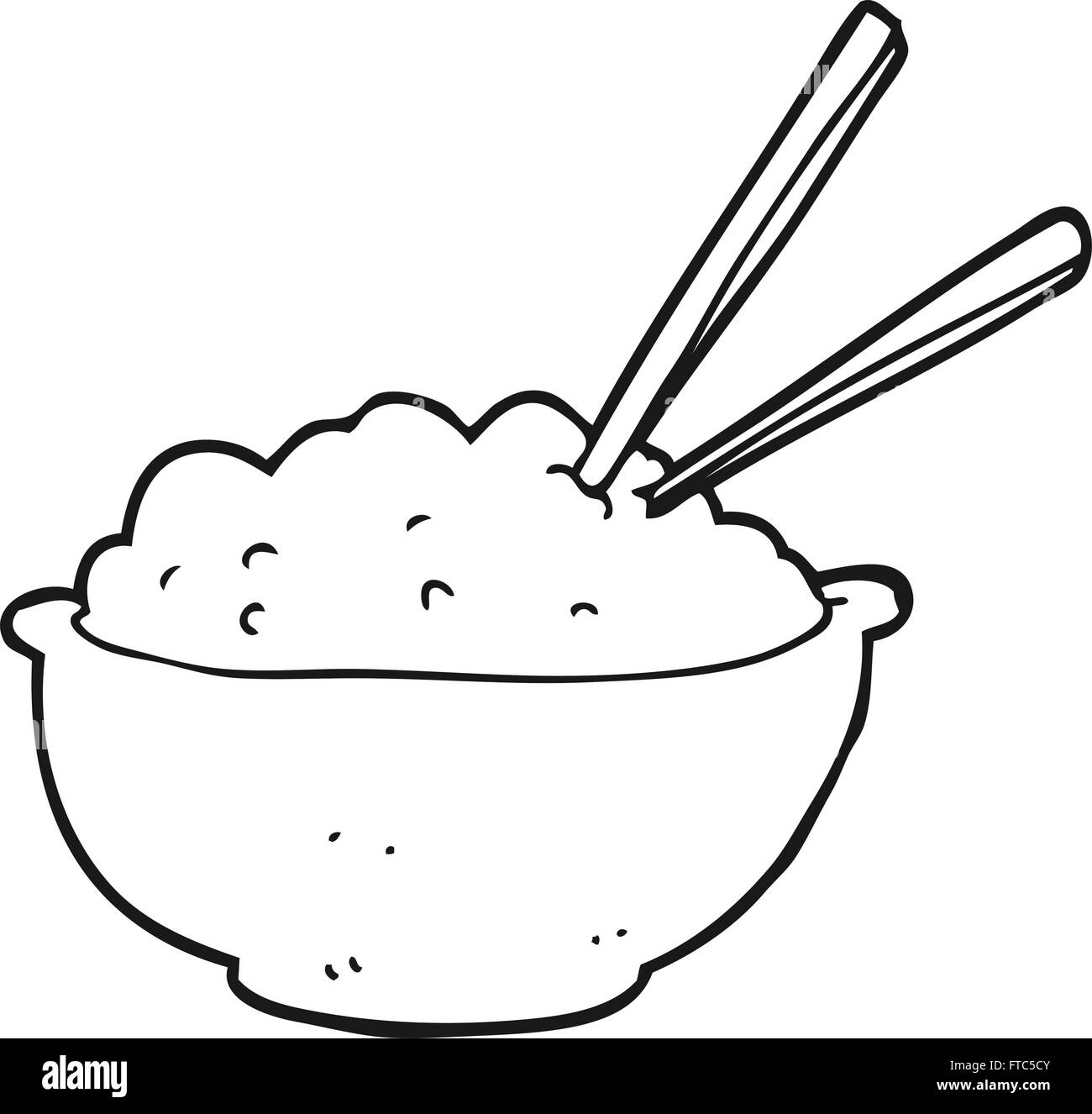 freihändig gezeichnet schwarz / weiß Cartoon Schale Reis Stock-Vektorgrafik  - Alamy
