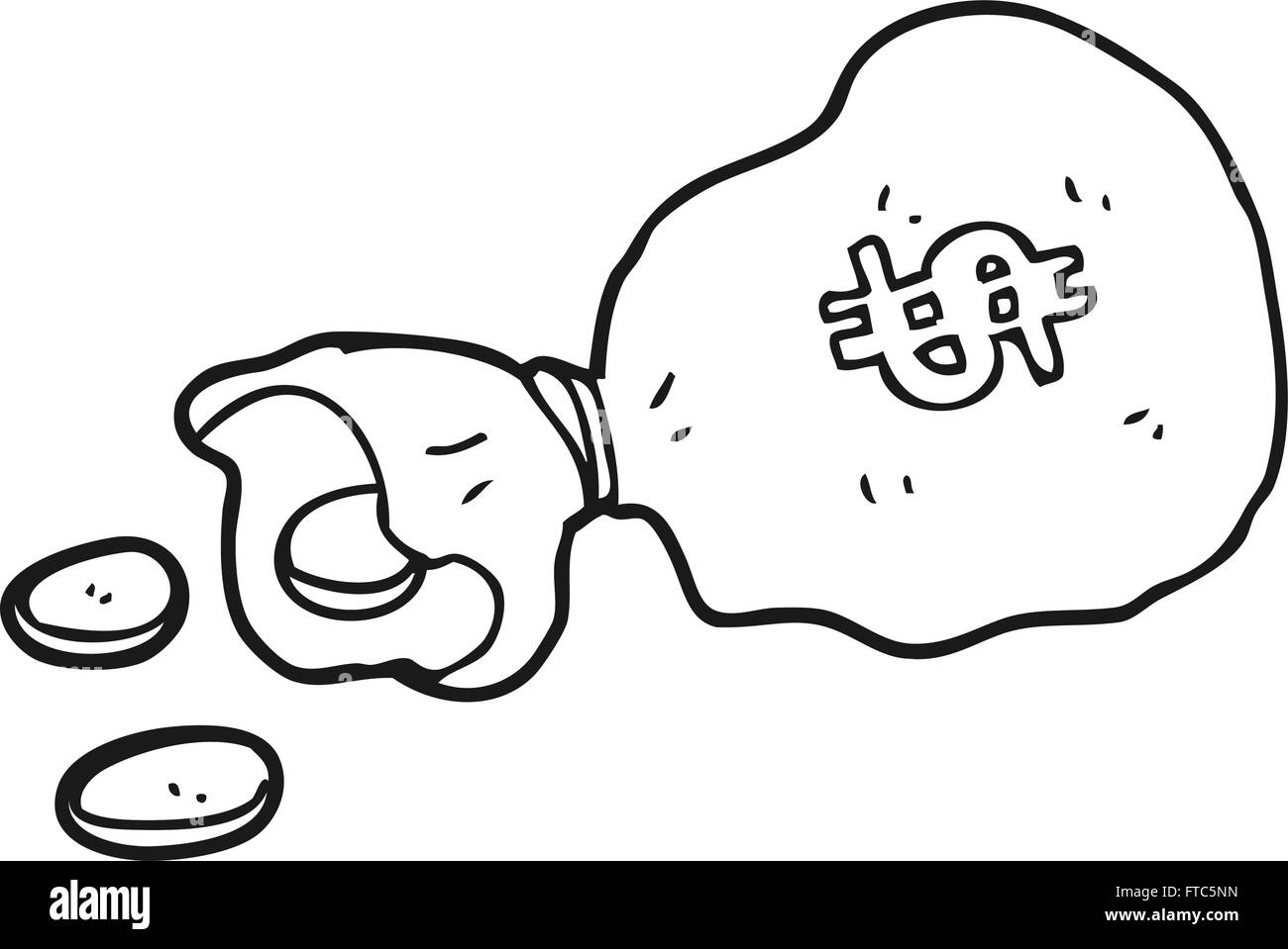 freihändig gezeichnet schwarz / weiß Cartoon Beutel mit Geld Stock Vektor