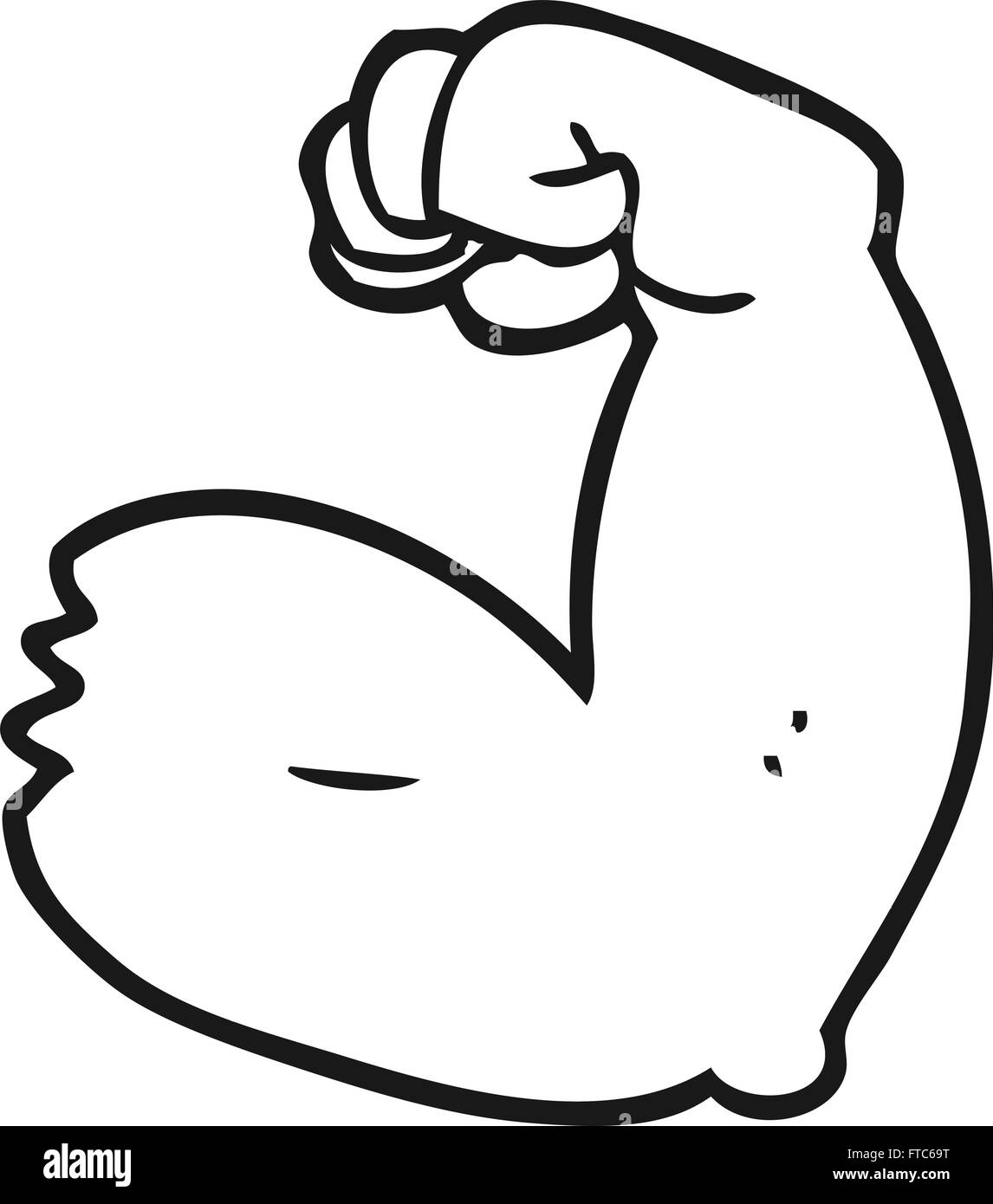 freihändig gezeichnet schwarz / weiß Cartoon starken Arm beugen Bizeps Stock Vektor