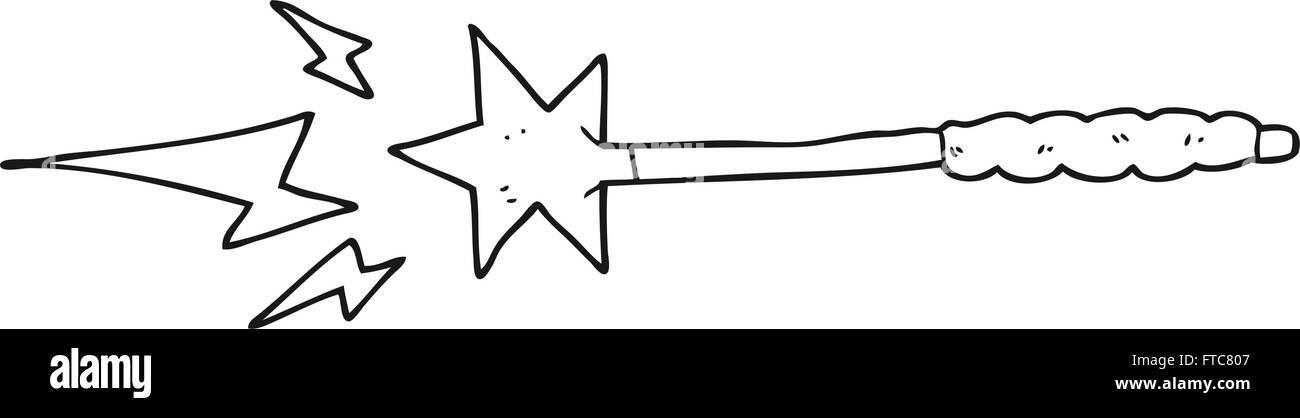 Freihandig Gezeichnet Schwarz Weiss Cartoon Zauberstab Stock Vektorgrafik Alamy