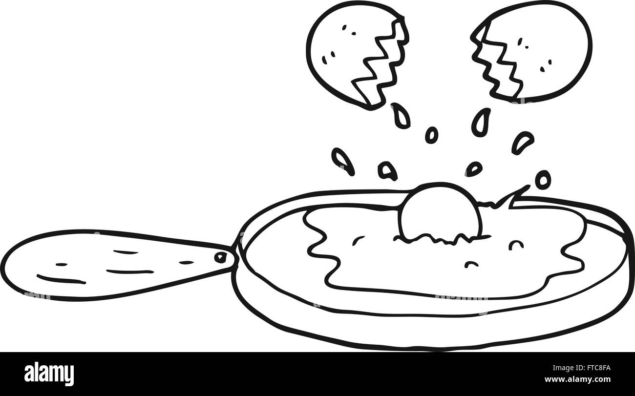 Freihändig gezeichnete schwarz-weiß Cartoon Ei Braten Stock Vektor