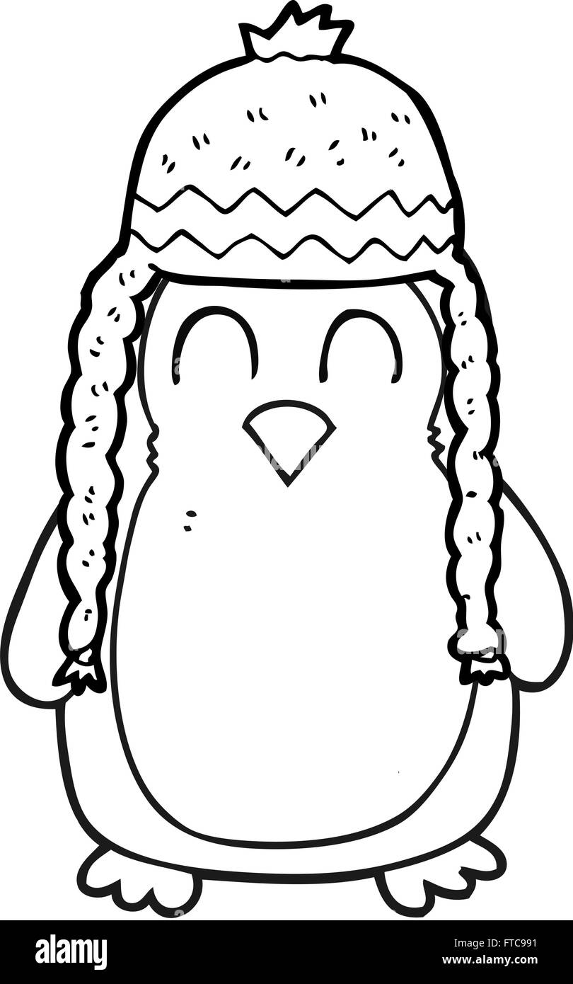 Freihandig Gezeichnet Schwarz Weiss Cartoon Pinguin Hut Stock Vektorgrafik Alamy