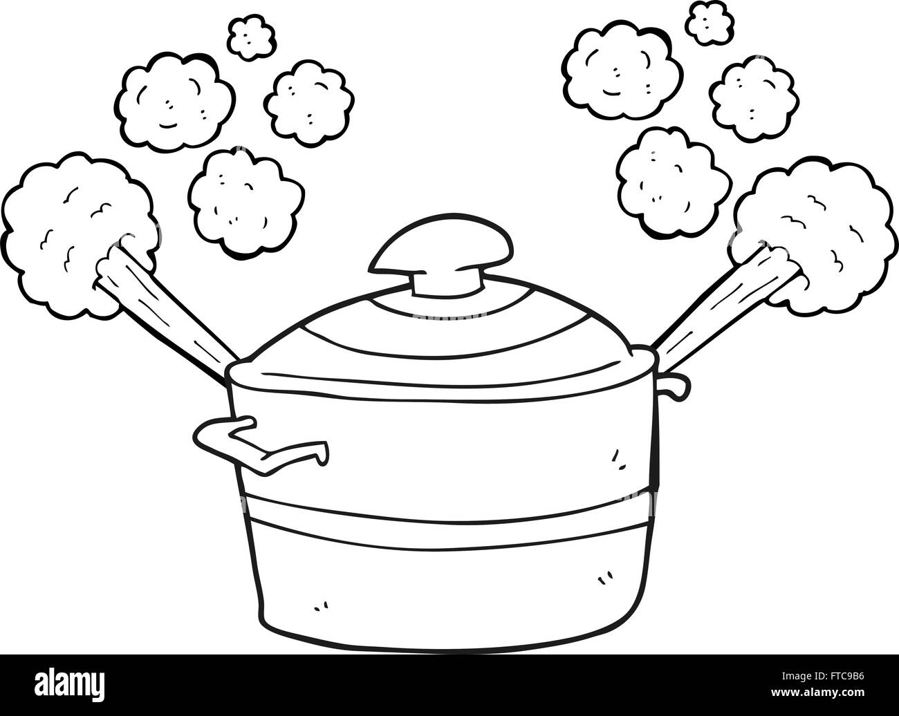 freihändig gezeichnet schwarz / weiß Cartoon dampfenden Kochtopf  Stock-Vektorgrafik - Alamy
