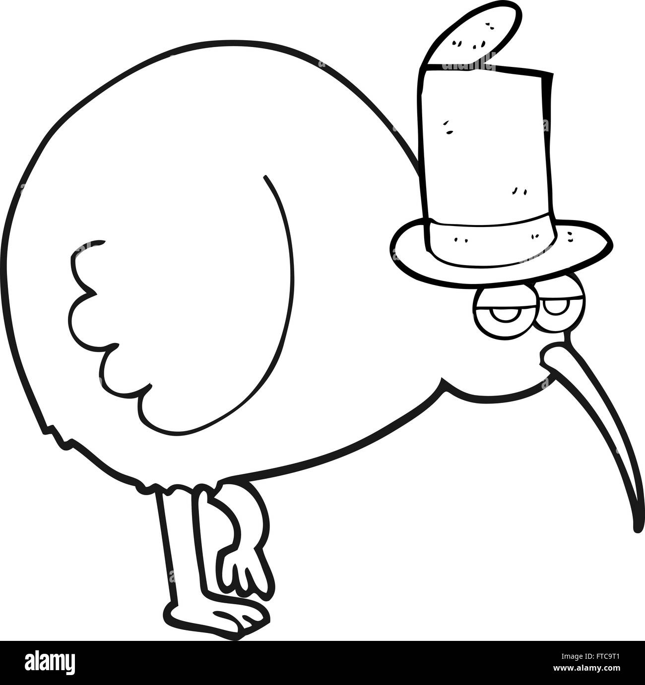 freihändig gezeichnet schwarz / weiß Cartoon-Kiwi-Vogel Stock Vektor