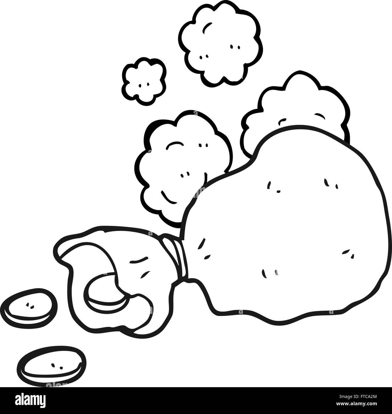 freihändig gezeichnet schwarz / weiß Cartoon Beutel mit Geld Stock Vektor