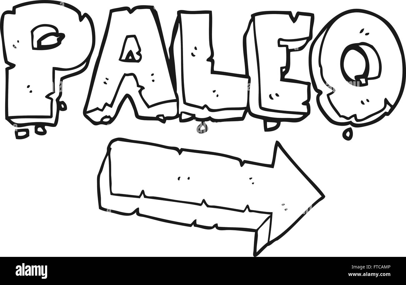 schwarzen und weißen Cartoon Paleo-Diät zeigt der Pfeil freihändig gezeichnet Stock Vektor