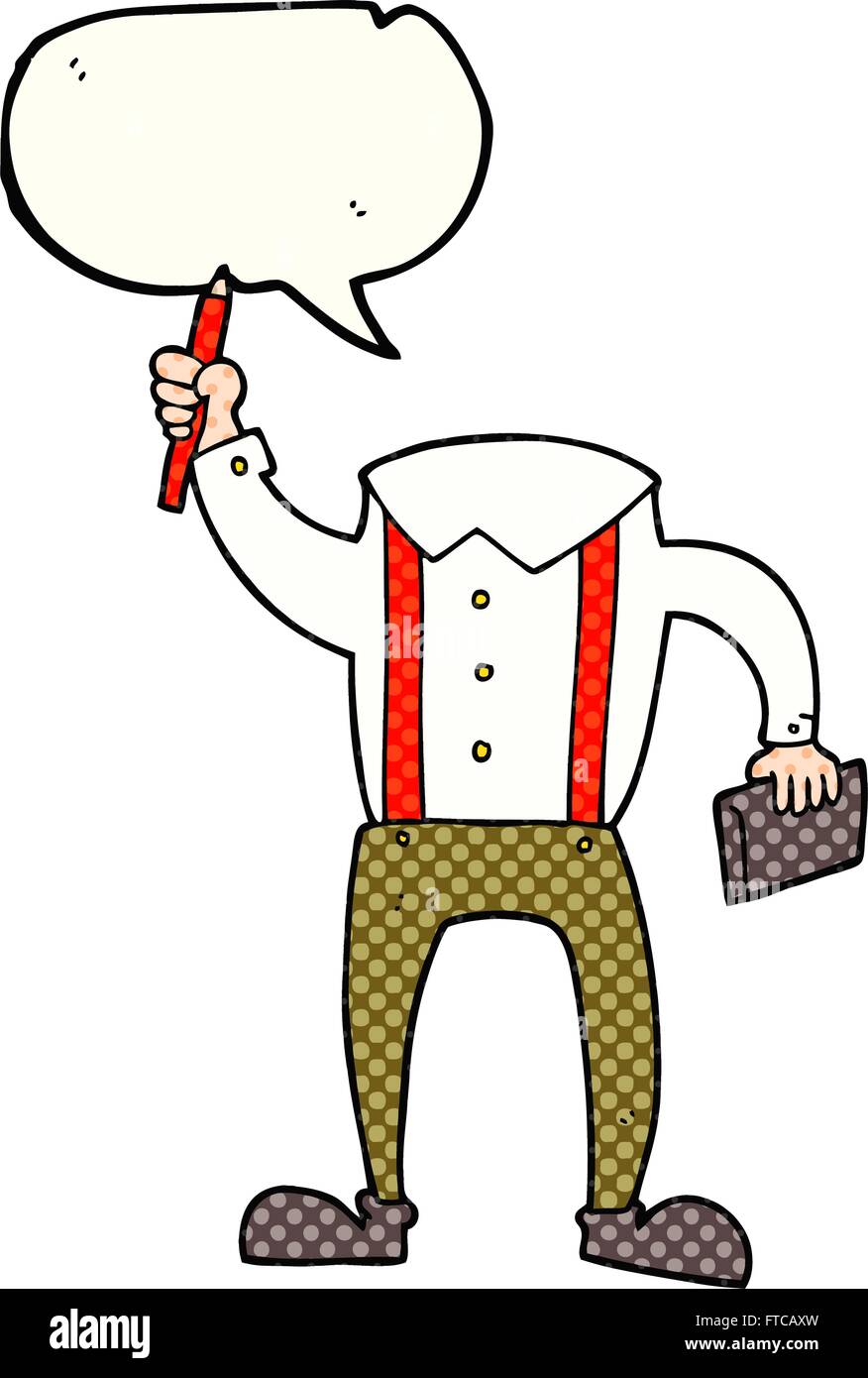 freihändig gezeichnet Comic Buch Rede Blase Cartoon kopflosen Körper mit Notizblock und Stift (fügen Sie eigene Fotos) Stock Vektor