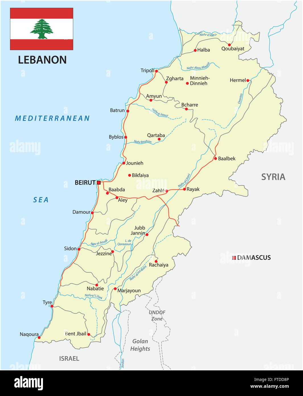 Libanon-Fahrplan mit Flagge Stock Vektor