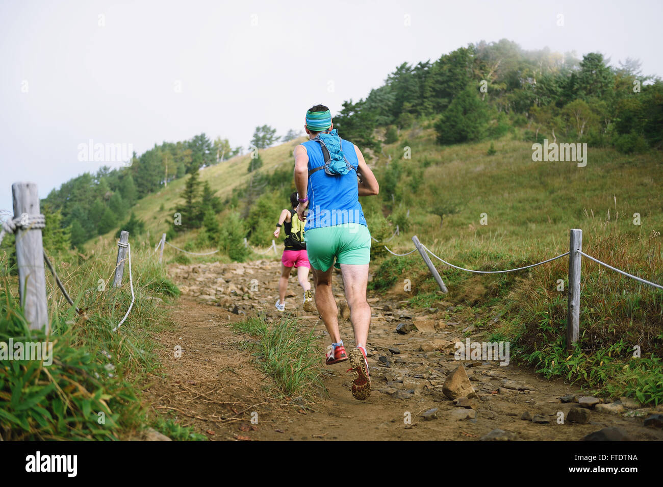 Trail-Läufer am Mount Daibosatsu, Yamanashi-Präfektur, Japan Stockfoto