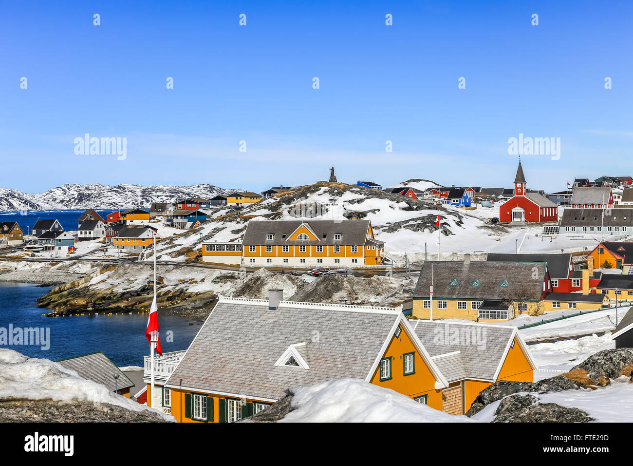 Der alte Hafen Blick, historische Zentrum von Nuuk, Hauptstadt von Grönland Stockfoto