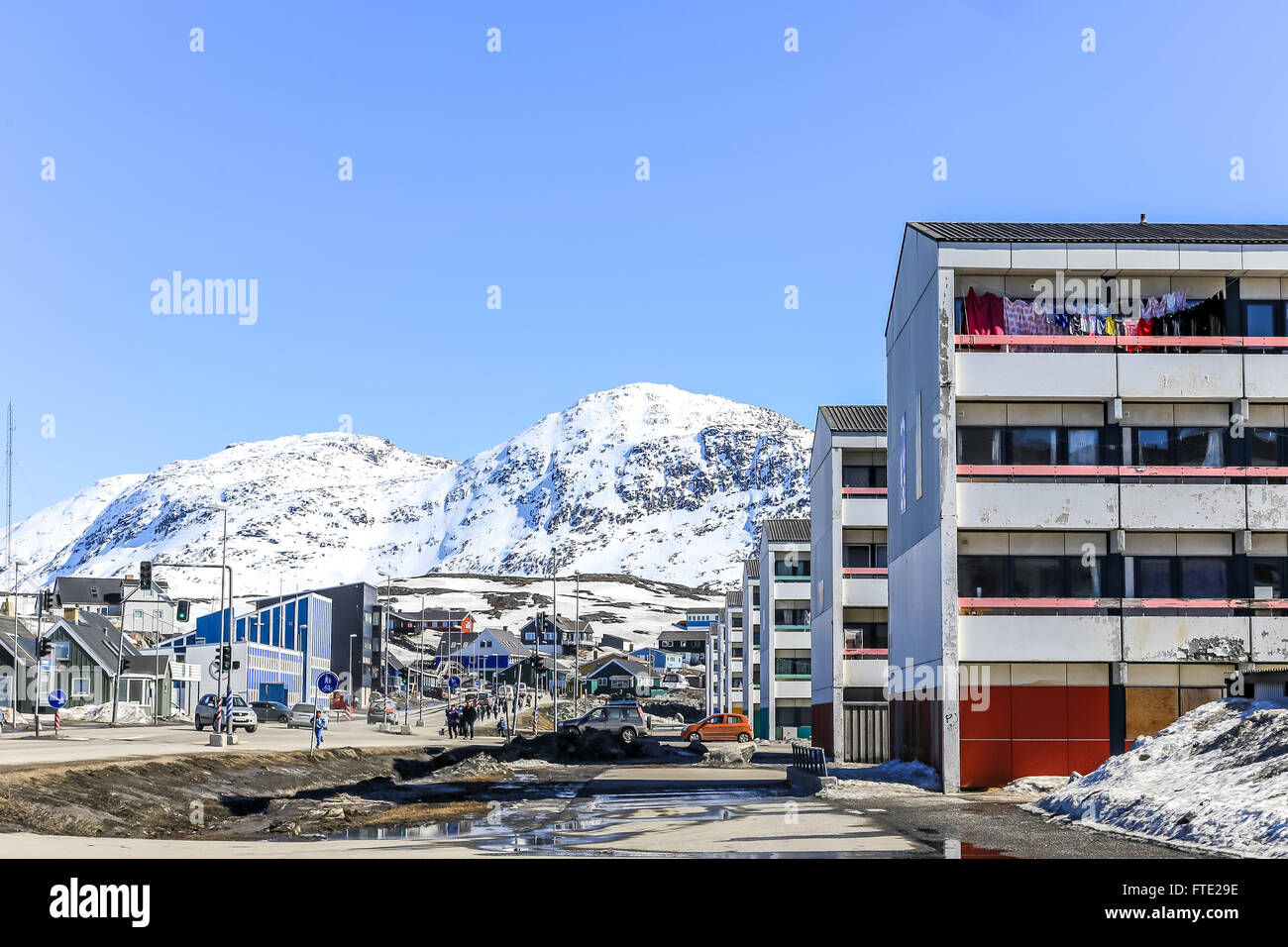 Wohnräume, Zentrum der Inuit Hauptstadt Nuuk, Grönland Stockfoto