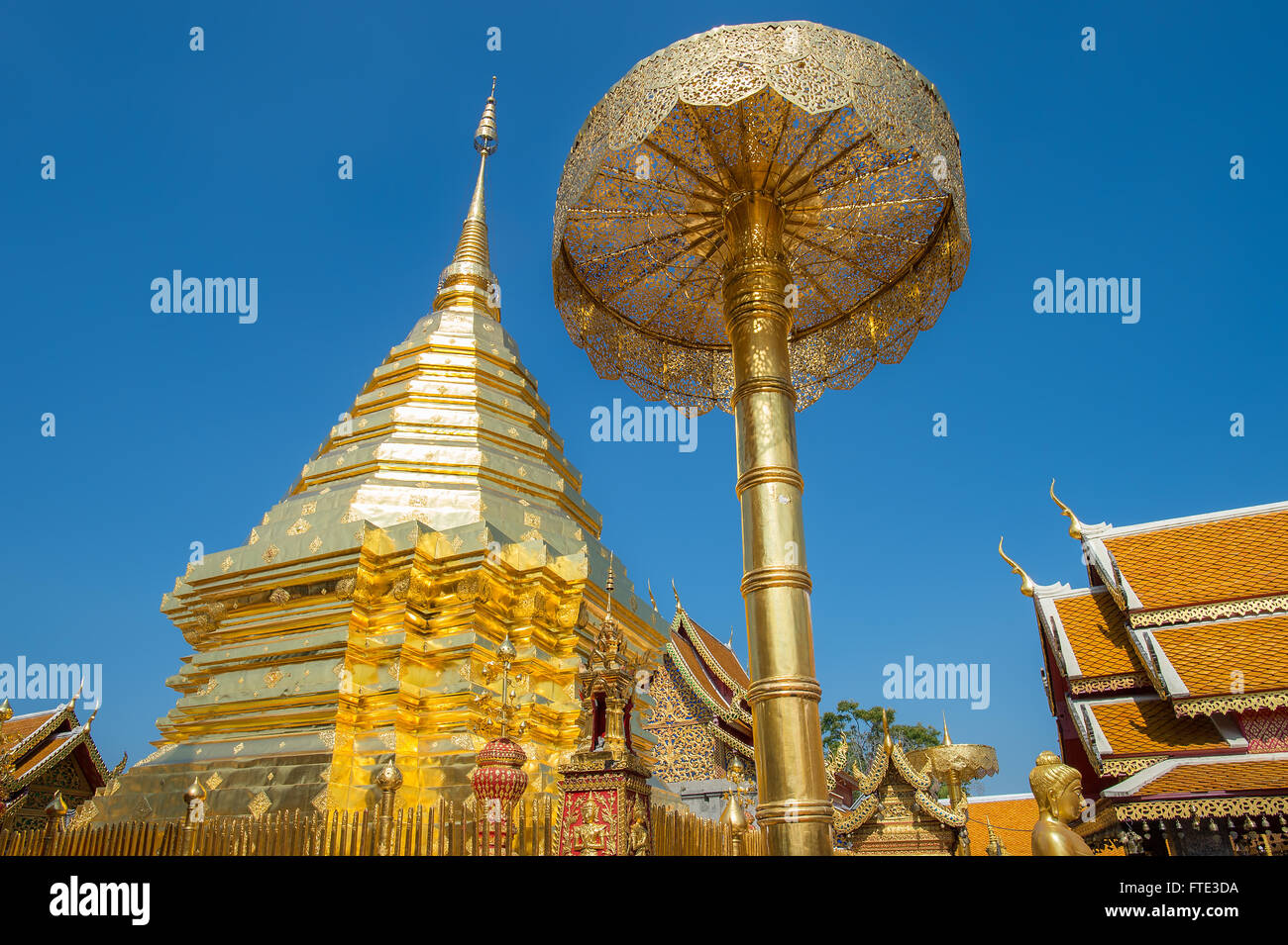 Die goldene Chedi im Wat Phra, die Doi Suthep in Chiang Mai, Thailand Stockfoto