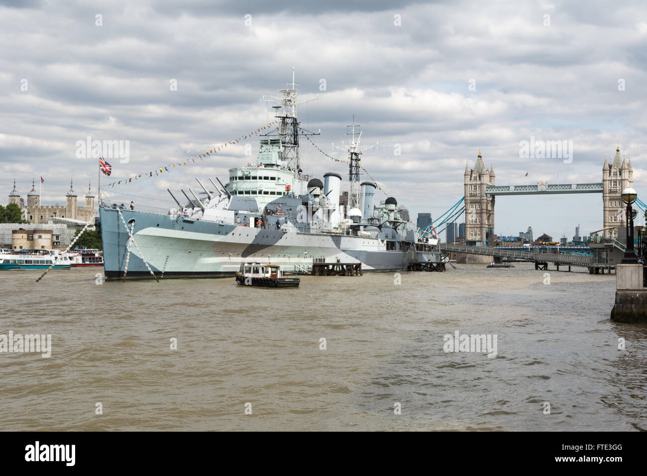 HMS Belfast vor Anker am Thames Stockfoto