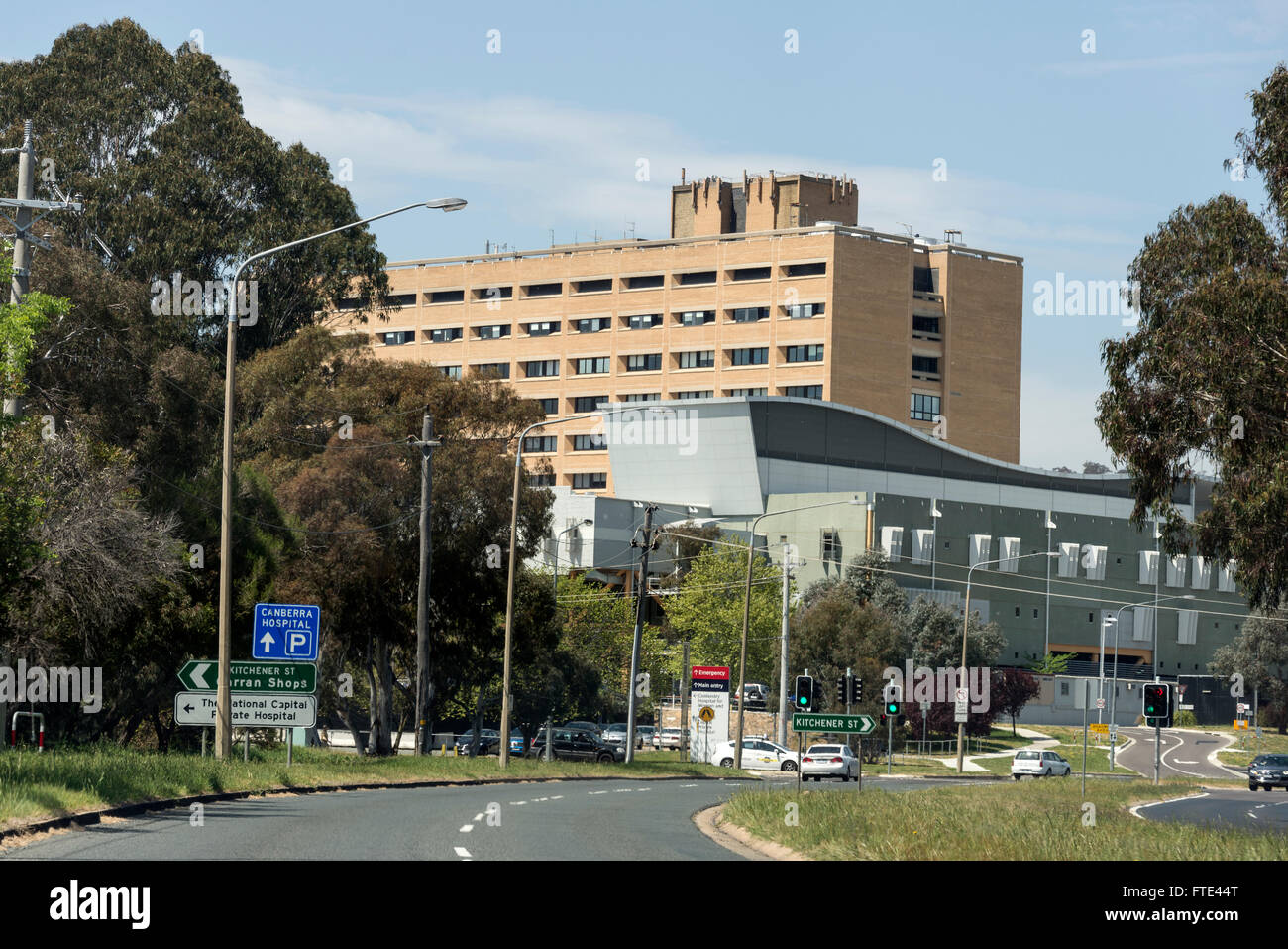 Das Canberra Hospital Campus ist ein öffentliches Krankenhaus am Yamba Drive in Garran, ein Stadtteil von Canberra, Australien es ist ein Stockfoto