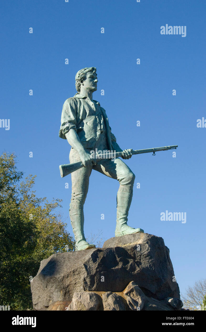 Statue von Captain John Parker an der Hayes Memorial Fountain auf Lexington, Massachusetts von Henry Hudson Kitson Stockfoto