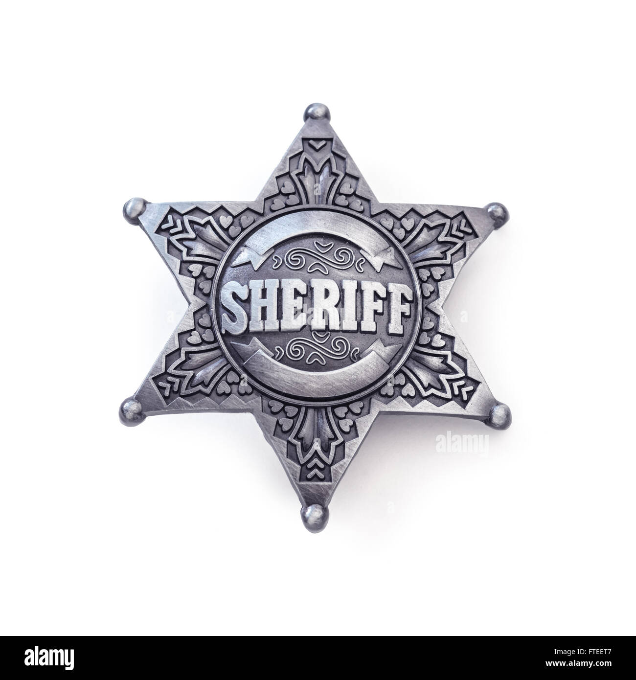 Sheriff-Stern isoliert auf weißem Hintergrund Stockfoto