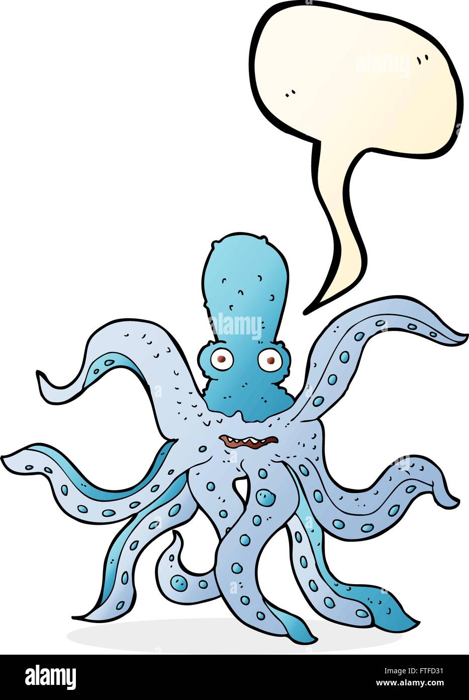 Cartoon Riesenkraken mit Sprechblase Stock Vektor