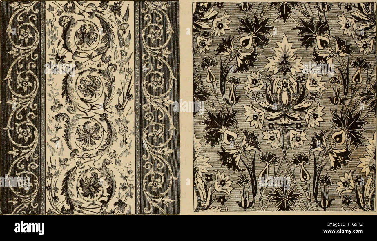 Dieses 1875 erschienene Buch zeigt Beispiele für Haushaltsdesign und hebt die ästhetischen und funktionalen Elemente hervor, die den Geschmack im häuslichen Umfeld des 19. Jahrhunderts bestimmen. Stockfoto