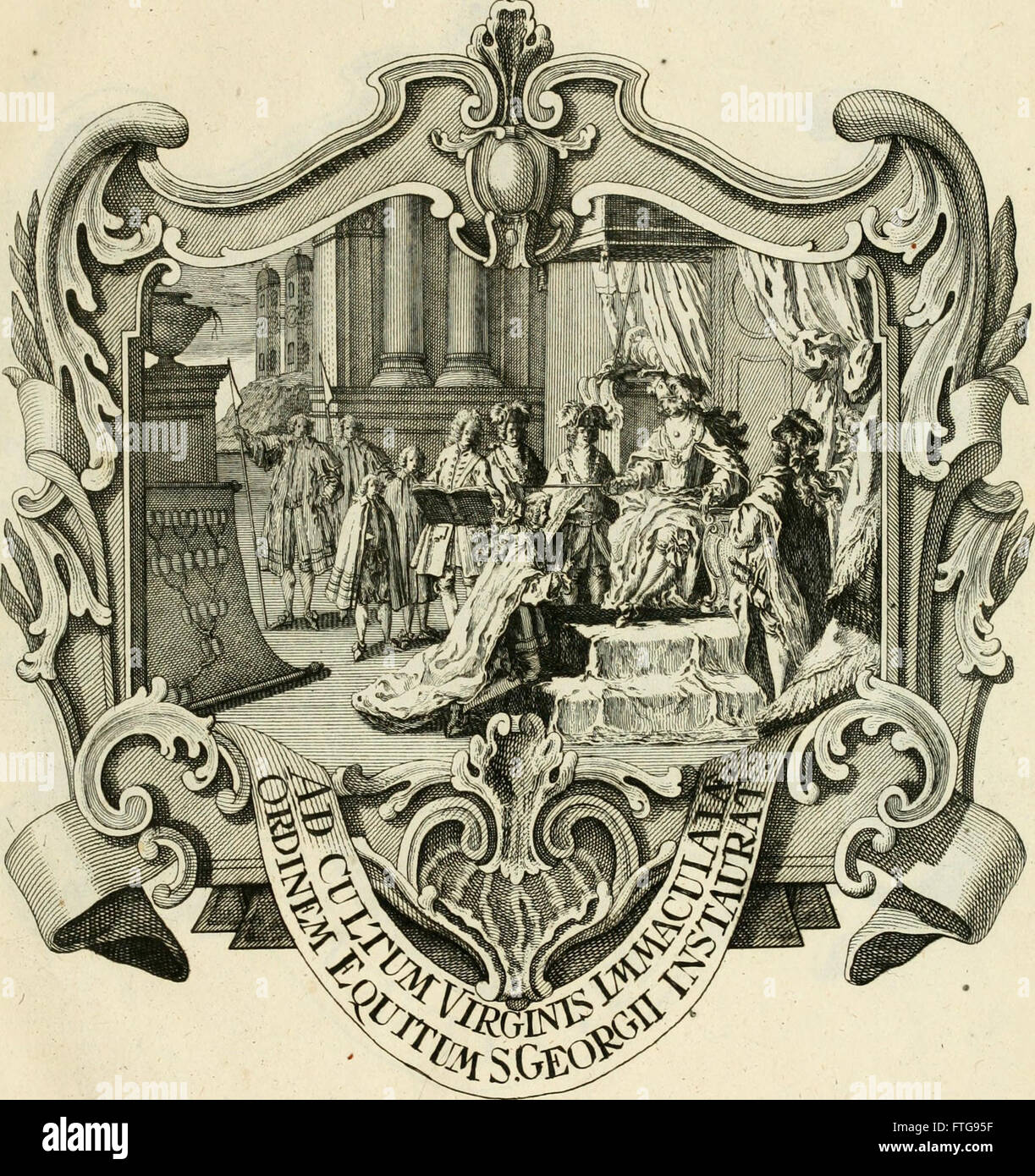 Ein historisches Werk konzentrierte sich auf die Beerdigung von Karl VII., Kaiser des Heiligen Römischen Reiches, illustrierte das Ereignis mit Bronzesymbolen und Figuren und betonte seine Tugenden und den Triumph seiner Herrschaft. Stockfoto