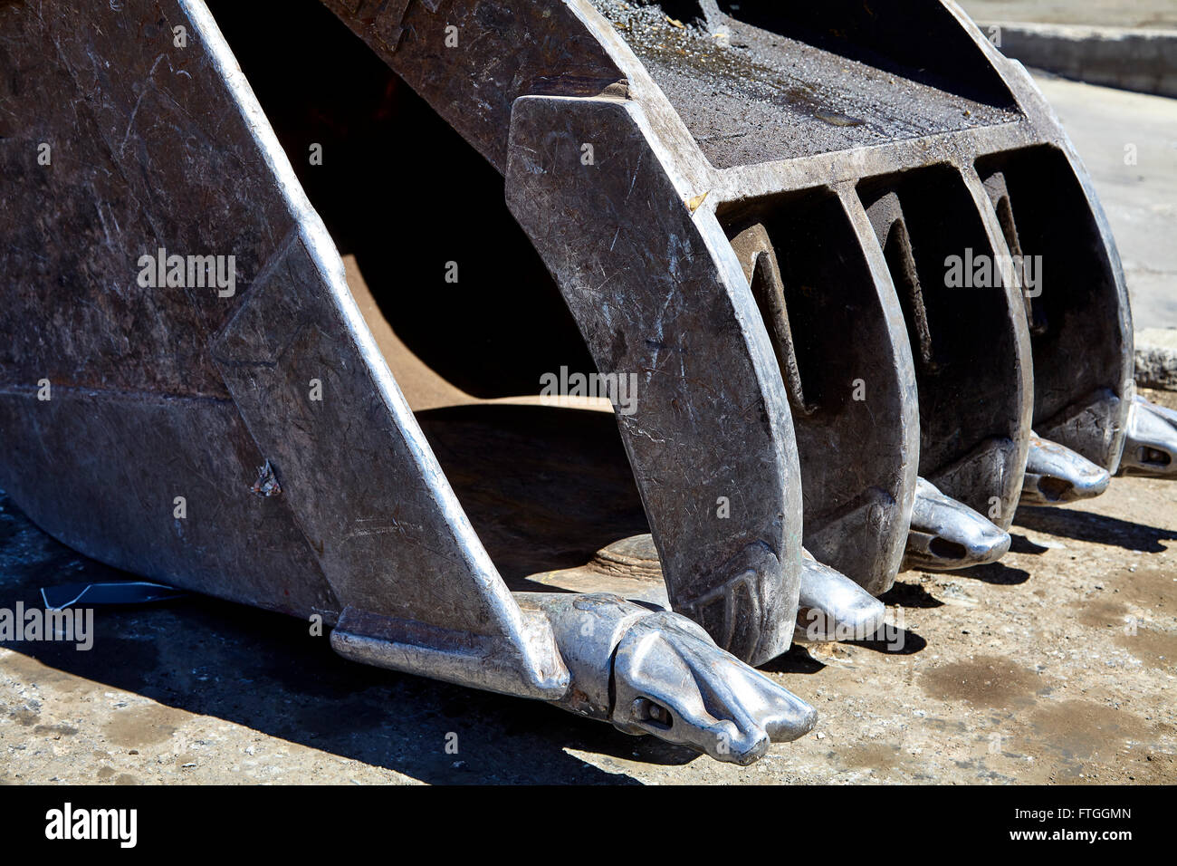 Recycling Bagger Schaufel Clamshell Daumen Closeup Stockfoto